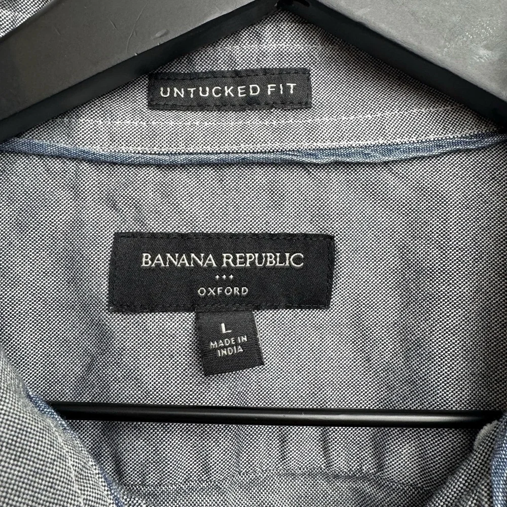 Banana Republic Gray L Oxford Dress Shirt Cotton Untucked Button-Up Preppy Men's